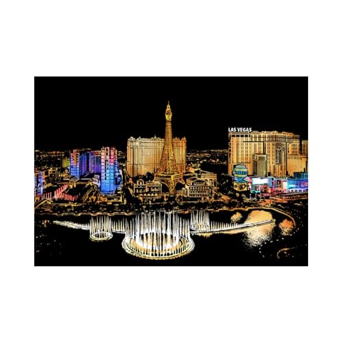 Kratzmalerei Painting Malpapier,Malerei Skizze,City Series Night Scene, Scratch Painting kreative Geschenk, Scratchboard Kunst,Gravur Art & Craft Set, Scratch Painting,mit 3 Werkzeugen (Las Vegas) von Asudaro