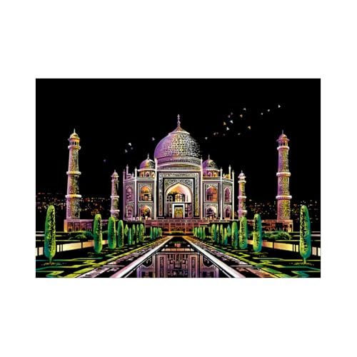 Kratzmalerei Painting Malpapier,Malerei Skizze,City Series Night Scene, Scratch Painting kreative Geschenk, Scratchboard Kunst,Gravur Art & Craft Set, Scratch Painting,mit 3 Werkzeugen (Taj Mahal) von Asudaro