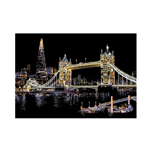 Kratzmalerei Painting Malpapier,Malerei Skizze,City Series Night Scene, Scratch Painting kreative Geschenk, Scratchboard Kunst,Gravur Art & Craft Set, Scratch Painting,mit 3 Werkzeugen (Tower Bridge) von Asudaro