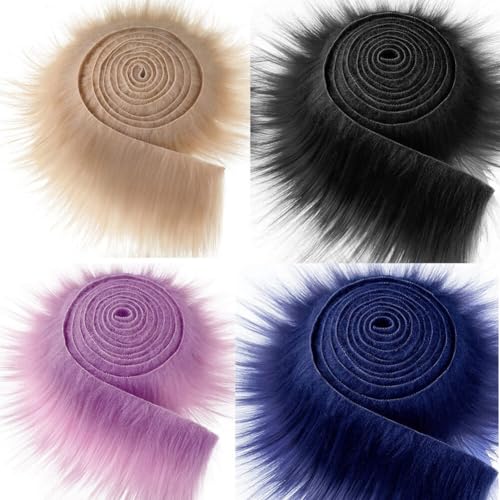 Kunstfell zum Basteln,Asudaro 4Pcs Furry Faux Craft Plüschstoff Kunstleder Stoff Streifen Bartzwerg Kostüm Bart Rolle Kunstfell Bordüre Kunstpelz Dekoband Plüsch Trim Stoffroll.5CM*1.5M Typ 2 von Asudaro