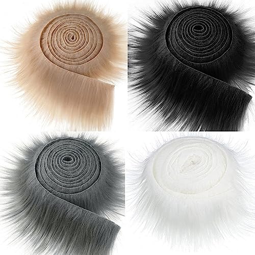 Kunstfell zum Basteln,Asudaro 4Pcs Furry Faux Craft Plüschstoff Kunstleder Stoff Streifen Bartzwerg Kostüm Bart Rolle Kunstfell Bordüre Kunstpelz Dekoband Plüsch Trim Stoffroll.5CM*1.5M Typ 3 von Asudaro