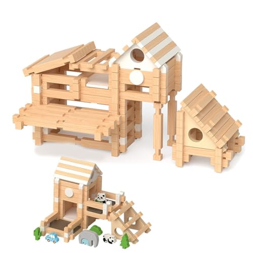 Natur Holzbausteine,Kinder Konstruktions Spielzeug,Konstruktionsspiele,Bausteine und Holzspielzeug,Motorik Bausteine,Naturfarbene Bauklötze,Natur Holz unbehandelt,für ab 2 Jahren1 Karton Serie von Asudaro