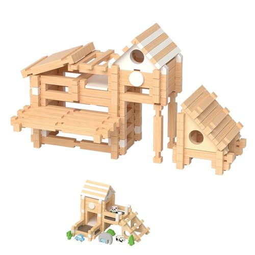 Natur Holzbausteine,Kinder Konstruktions Spielzeug,Konstruktionsspiele,Bausteine und Holzspielzeug,Motorik Bausteine,Naturfarbene Bauklötze,Natur Holz unbehandelt,für ab 2 Jahren2 Kartons Serie von Asudaro