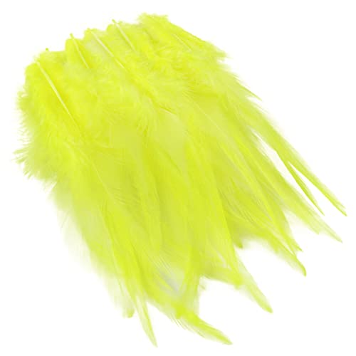 Rooster Hackle Feder Fransen Trim,100 Pcs Natürlich Bastelfedern Feder Quasten Trim 5-6 Zoll Kostüm Bunte Feder Dekoration für DIY Traumfänger Kostüm Karneval Masken Halloween Kranz Gelb von Asudaro