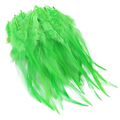 Rooster Hackle Feder Fransen Trim,100 Pcs Natürlich Bastelfedern Feder Quasten Trim 5-6 Zoll Kostüm Bunte Feder Dekoration für DIY Traumfänger Kostüm Karneval Masken Halloween Kranz Hellgrün von Asudaro