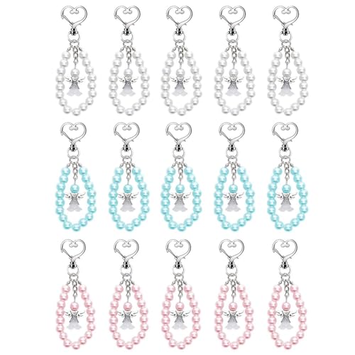 Schutzengel Anhänger, Asudaro 15PCS Engel Anhänger Perle Schlüsselanhänger Hängende Ornament Autoschlüssel Perle Kette Anhänger für Geschenk-Boxen Süßigkeiten Taschen Hängende Dekor Weiß/Pfirsich/Blau von Asudaro