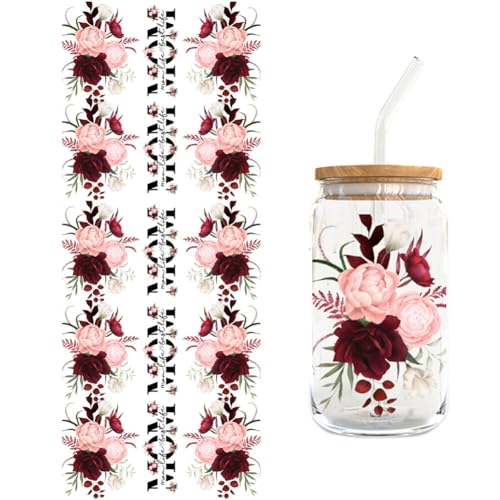 UV DTF Tasse Wrap Transfer Sticker,Asudaro 5Blätter Rub on Sticker Aesthetic Wasserdicht Floral Theme Transfer Sticker Transferfolie für 16oz Glasbecher Glas Tassen Dekor Pflanze Aufkleber Typ 3 von Asudaro