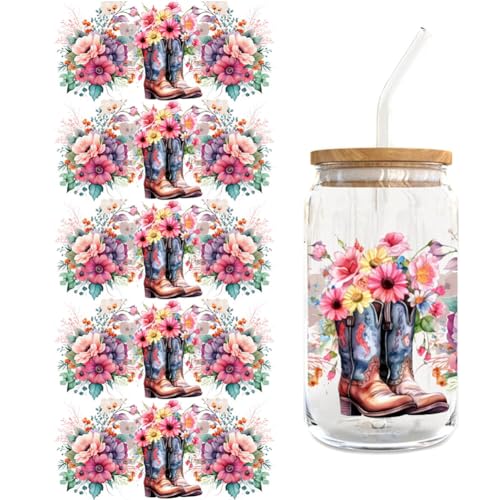 UV DTF Tasse Wrap Transfer Sticker,Asudaro 5Blätter Rub on Sticker Aesthetic Wasserdicht Floral Theme Transfer Sticker Transferfolie für 16oz Glasbecher Glas Tassen Dekor Pflanze Aufkleber Typ 5 von Asudaro