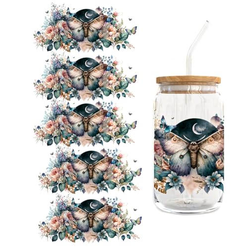 UV DTF Tasse Wrap Transfer Sticker,Asudaro 5Blätter Rub on Sticker Aesthetic Wasserdicht Floral Theme Transfer Sticker Transferfolie für 16oz Glasbecher Glas Tassen Dekor Pflanze Aufkleber Typ 7 von Asudaro