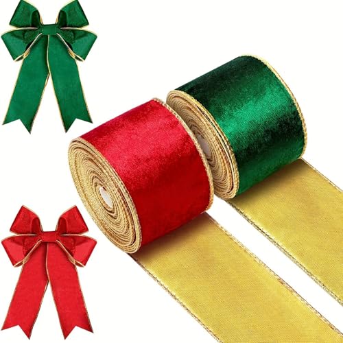 Weihnachtsbänder, Asudaro, 2 Rollen, festliches weihnachtliches Farbband-Set, Polyester, 4,5 m Bänder zum Basteln, DIY-Weihnachtsdekorationen, Geschenke, Schleifen, festliche Verpackungen von Asudaro