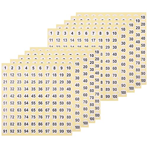 Asuinxurr 100 Blatt Nummernetiketten Aufkleber 1-100 Nummern Runde Aufkleber 0,4 Kleine Selbstklebende Nummernetiketten für das BüRo von Asuinxurr