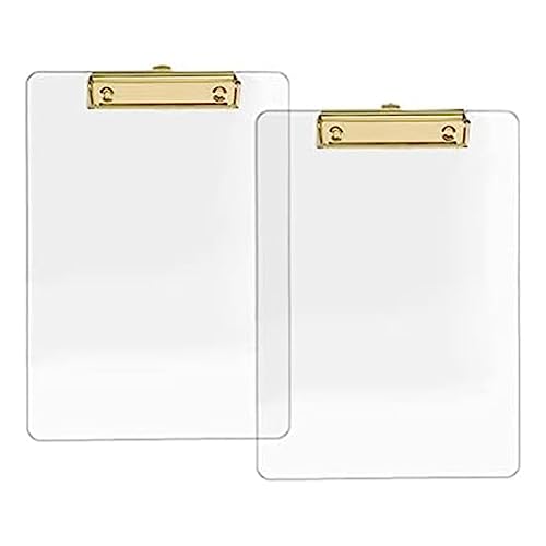 Asuinxurr 2er-Pack Klemmbrett, Acryl-Klemmbrett mit Goldenem Clip, 8,8 X 12,2 A4-Letter-Format, Schul- und Heimbedarf, Bürobedarf von Asuinxurr