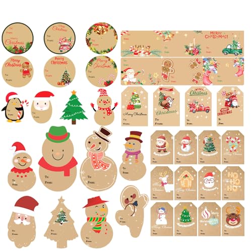 104PCS Weihnachtsaufkleber Etiketten Selbstklebende Verpackungsetiketten Weihnachtsnamensetiketten Für Geschenketui Karte Süßigkeitentüte von Asukohu