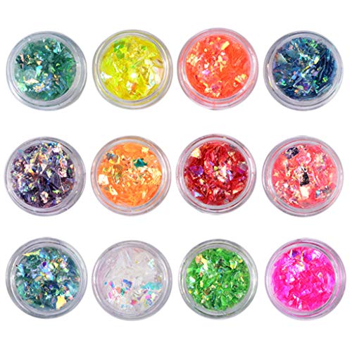 12 Farben Maniküre Für Muscheln Zellophan Bunte Süßigkeiten Für Papiere Harte Epoxidfüllung Nagellack Kleber Dekoration Nägel Kunst Glitzernde Pailletten Schmuckzubehör von Asukohu