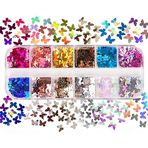 12 Gitter/Box 5 Mm 3D Glänzend Für Schmetterlings Pailletten Maniküre Pailletten Holografische Glitzerflocken Für Epoxidharz Formfüllung von Asukohu