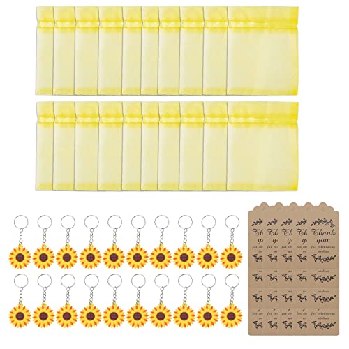 Asukohu 20 Sets Schlüsselanhänger Organza Beutel Danke Kraft Sonnenblume Party Favor für Party Supplies Schule Belohnung Geburtstag Sonnenblume Schlüsselanhänger für Frauen von Asukohu