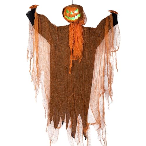 Asukohu Halloween-hängende geisterhafte Dekorationen, gruselig, leuchtend, Kürbis-Skelett-Anhänger, Requisiten für Zuhause, Hof, Party, 196 cm lang von Asukohu