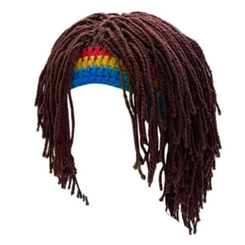 Asukohu Strickmütze für Herren, Barthut, Haare, Rastas, Perücken, Beanie-Mützen, handgefertigt, Häkelmütze, Damen, Wintermütze, Halloween-Kappen von Asukohu