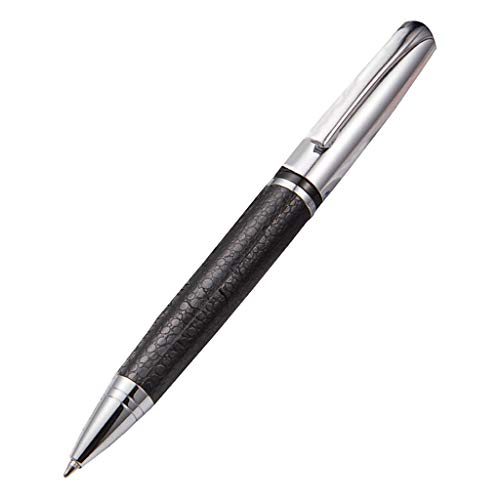 Rotary Business Pen 0,5 mm schwarzes Leder Metall Kugelschreiber Schreibwaren von Asukohu