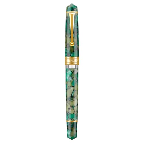 Asvine P20 Kolben Füllfederhalter Grün Marmor Acryl, mittlere Feder Gold Trim Smooth Writer Kollektion mit Etui Set von Asvine