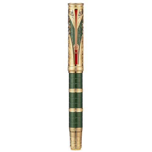 Hongdian D5X Füllfederhalter Grün Qin Dynasty Retro Chinesischer Totem Gravurstift, Extra feine Feder, glattes Schreiben Stift mit Konverter und Stiftebox Set von Asvine