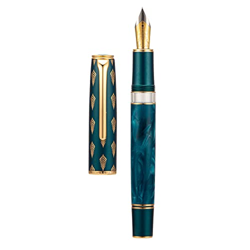 Hongdian N7 Blue Peacock Resin Kolben Füllfederhalter, Iridium feine Feder, klassischer Stift, glattes Schreiben Stift mit Metallbox von Asvine