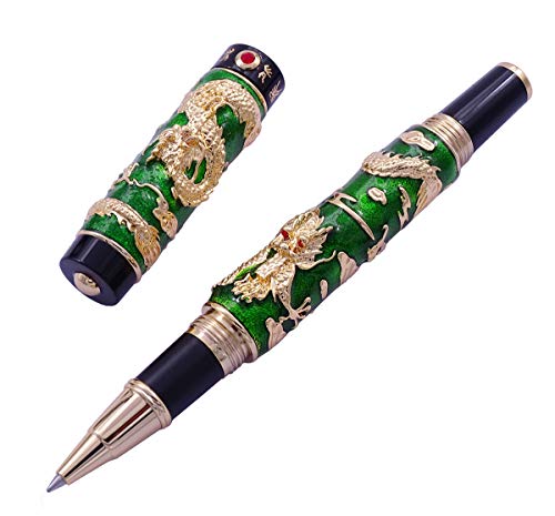 Jinhao Green Dragon Playing Pearl Tintenroller, Cloisonne Emaille-Malerei Chinesischer Drache Kugelschreiber, Signature Pen mit schwarzer Nachfüllmine von Asvine