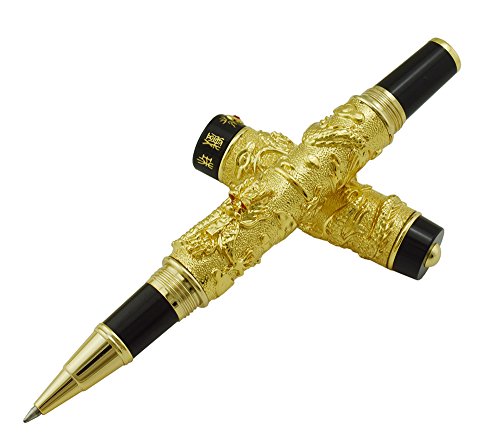 Jinhao Tintenroller, handgefertigt, goldener Doppeldragon-Kugelschreiber, glatte Signatur und Kalligraphie-Stifte, Kugelschreiber, Business-Stifte, Geschenk mit schwarzer Mine von Asvine