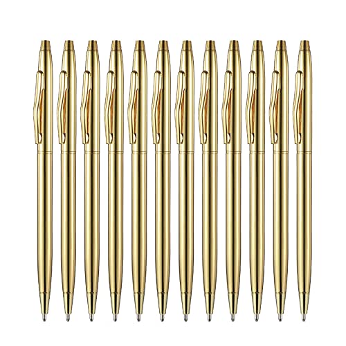 Asyduey 12 StüCke Gold Slim Kugelschreiber Schwarze Tinte 1 Mm Mittlerer Metallisch Einziehbare Stifte für SchüLer Lehrer BüRo von Asyduey