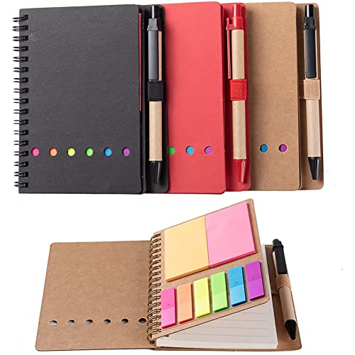 Asyduey 3 Packungen Spiral Notizbuch Steno BlöCke, Linierter Notizblock mit Stift im Halter, Haftnotizen, Seiten Marker, Farbige Index Tabs, Fahnen von Asyduey