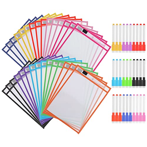 Asyduey 30Dry Erase Pockets Pockets Perfekte Organisation im Klassenzimmer Wiederverwendbare Dry Erase Pockets Unterrichtsmaterial von Asyduey