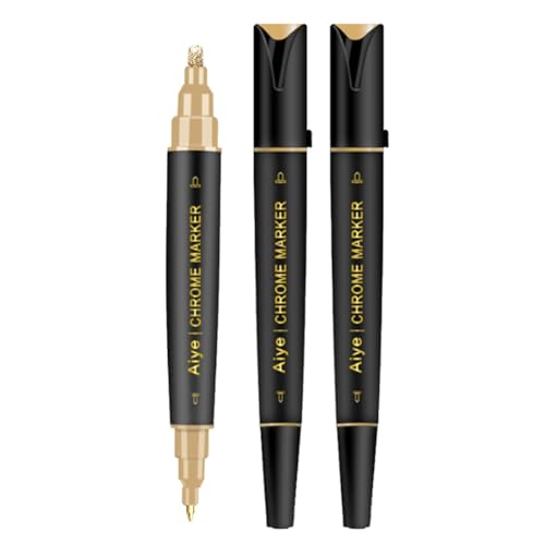 Asyduey 3er-Pack Liquid Gold Chrome Marker mit Doppelspitze, Permanenter, Glänzender Goldmarker für die Meisten Oberflächen, Golden Metallic von Asyduey