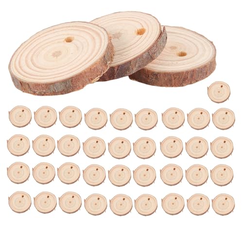 Asyduey 40Pcs 3-4CM Unvollendete NatüRliche Runde Holzscheiben Kreise mit Baumrinde Scheiben für DIY Haus Dekoration von Asyduey