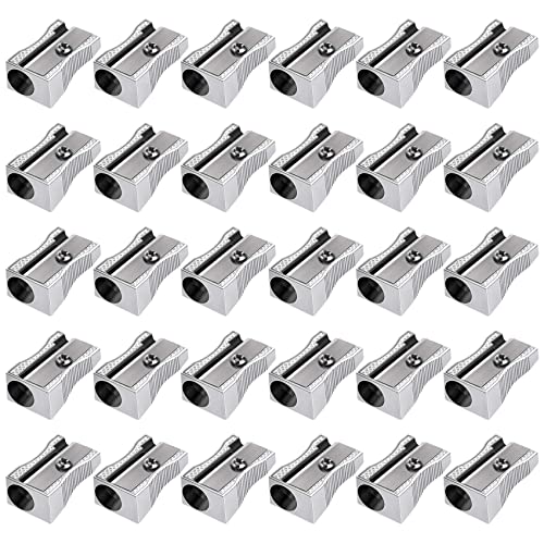 Asyduey 48 StüCk Metall Mini Bleistift Spitzer Bulk Handheld Silber Einzel Loch Aluminium Legierung Hand Spitze Manueller Bleistift von Asyduey