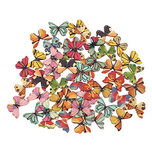 Asyduey 50 StüCk 2 LöCher Gemischt Schmetterling Holzknopf NäHen Scrapbooking Diy von Asyduey