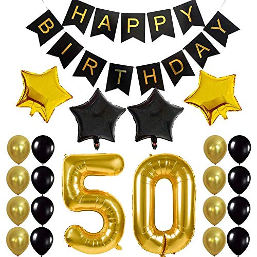 Asyduey 50. Geburtstags Feier Kit Alles Gute zum Geburtstag Ballon Banner Nummer "50" Luftballons Mylar Folie und Ballons ZubehöR von Asyduey