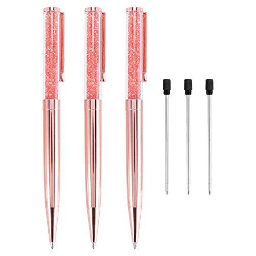 Asyduey Rose Gold Stift Bling Kristall Kugelschreiber Schwarzer Tintenstift mit 3 Zusaetzlichen Minen (Rose Gold 3 Pack) von Asyduey