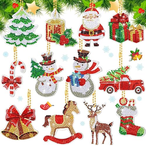 12 Set 5D Diamond Painting Weihnachten, Diamond Painting kinder， Weihnachten Diamond Painting Anhänger,Weihnachten Wichtel Painting kit DIY Diamond Painting Schlüsselanhänger von AsyinXson