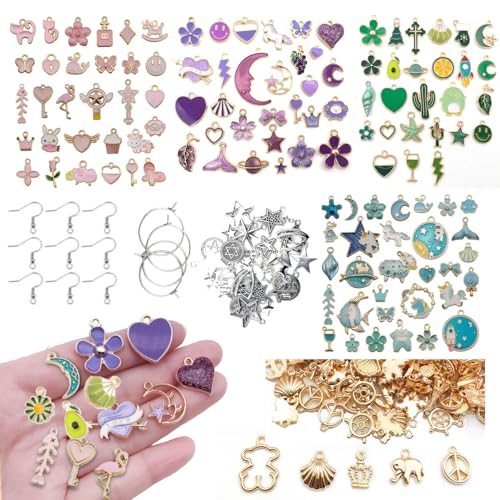 Aszaui 200 Stück Charms Anhänger Set,Gemischte Emaille-Charm-Anhänger,für die Schmuckherstellung, Ohrring-Charms,Handgemachte Schlüsselzubehör,für DIY-Armbänder, Halsketten, Kunsthandwerk von Aszaui