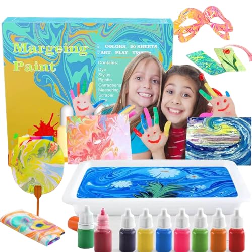 Aszaui Marmorierfarbe Marbling Paint Kit,Basteln Wassermarmoriefarbe Kinder,Bastelset Kinder 12 Farben Wasser Malset,Kunsthandwerk für Mädchen und Jungen Geschenk 6 7 8 9 10 11 12 Jahre von Aszaui