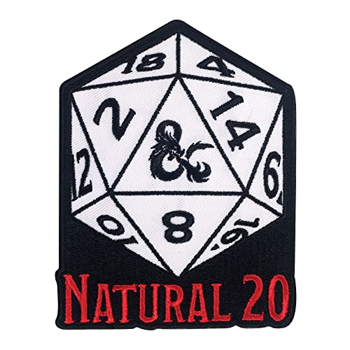 Ata-Boy Dungeons and Dragons Natural 20 7,6 cm Vollfarb-Stickerei zum Aufbügeln, Geschenk und Merchandise von Ata-Boy