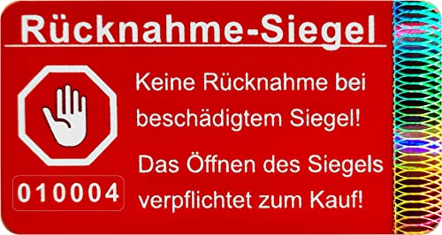 60 Stk - Rücknahme-Siegel 48 * 25mm rot – Rücknahmesiegel, Verschlusssiegel, Qualitätssiegel, Klebesiegel, Hygienesiegel, selbstklebendes Etiketten, Verschlussetiketten von Atairs