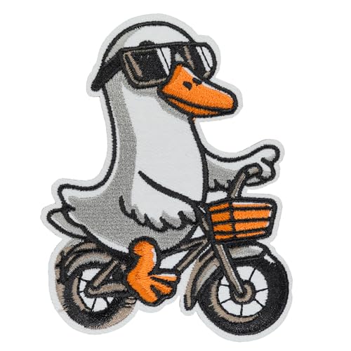 Atensils Silly Goose Ride Bike Aufnäher zum Aufbügeln oder Aufnähen, perfekt für Rucksäcke, Jeans, Jacken, Hüte und Kleidung, niedlich, lustig, cool, bestickte Applikationen von Atensils