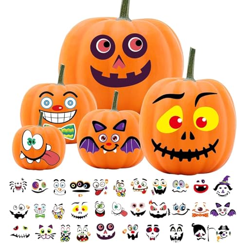 32 Stück Halloween Kürbis Sticker Deko - Halloween Kürbis Ausdruck Aufkleber, Lustige und Klassische Halloween Kürbis Aufkleber für Kinder Halloween Party Dekorationen von Athem