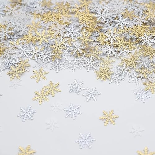 700 Stück Schneeflocken Deko Konfetti - Weiß Gold Silbrig Schneeflocke Konfetti, Glitzer Streudeko Weihnachten Deko, Winter Weihnachten Tischdeko Streudeko Silvester für Weihnachts Party (Stil A) von Athem