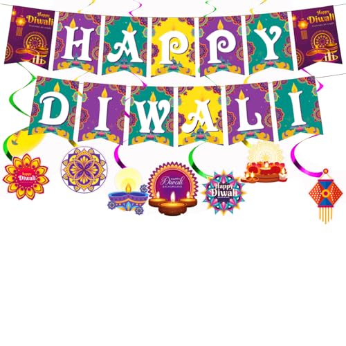 Diwali Dekorationen Set mit Happy Diwali Banner & Deepavali Hängende Wirbel, Diwali Dekorationen für Haus Home Indische Party Supplies für Diwali Hindu-Mottoparty-Dekorationen von Athem