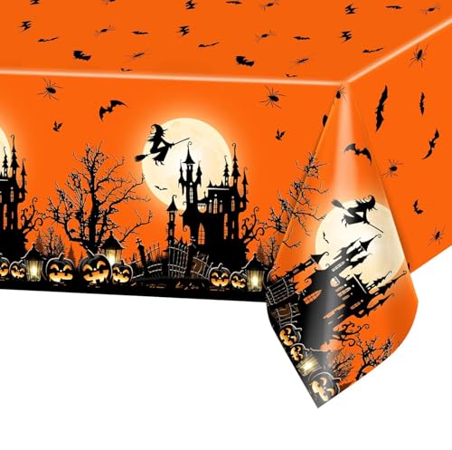 Halloween Tischdecke Deko, 137 x 274cm Halloween Kürbis Tischdecke Einweg Halloween Party Tischdecke, Halloween Gruselige Tischdecke für Zu Hause, Garten Halloween Party Dekor Esstisch von Athem