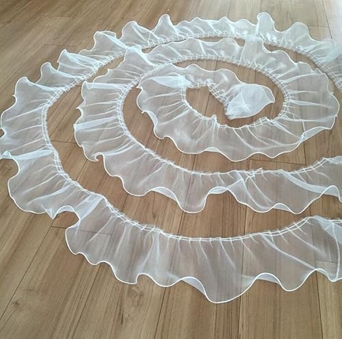 Spitzenbesatz, 1 Yard, luxuriöser Tüll-Spitzenstoff, 2 Lagen, Organza-Rüschenbesatz, Bandrand, Kleiderkragen-Applikation, DIY-Näh-Fransendekor, 14 cm(White single layer) von AthuAh