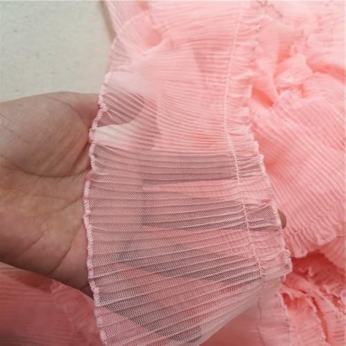 Spitzenbesatz, 10 cm, Tüll-Voile-Spitze, elastischer Plissee-Chiffon-Spitzenkragen, Rüschen, Nähbesatz, Band for Selbermachen, Basteln, Kleidung, Hochzeitskleid(Light pink) von AthuAh