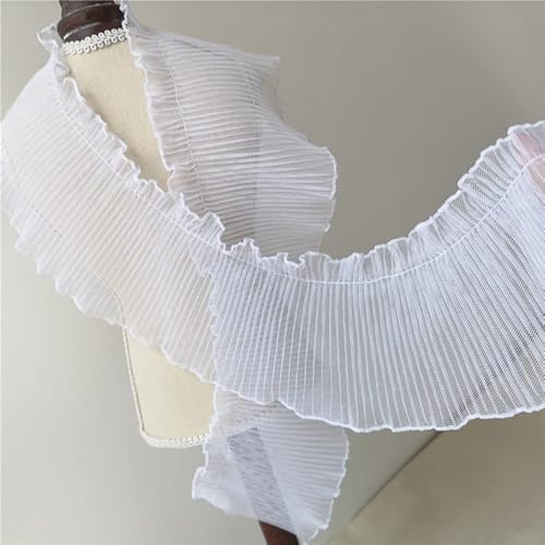 Spitzenbesatz, 10 cm, Tüll-Voile-Spitze, elastischer Plissee-Chiffon-Spitzenkragen, Rüschen, Nähbesatz, Band for Selbermachen, Basteln, Kleidung, Hochzeitskleid(White) von AthuAh